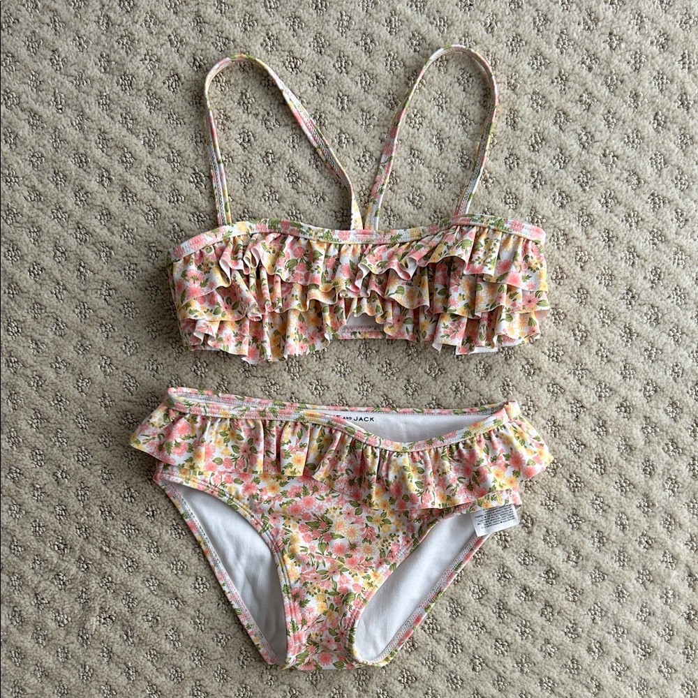 Janie and Jack Pink Floral Ruffle Bikini Set